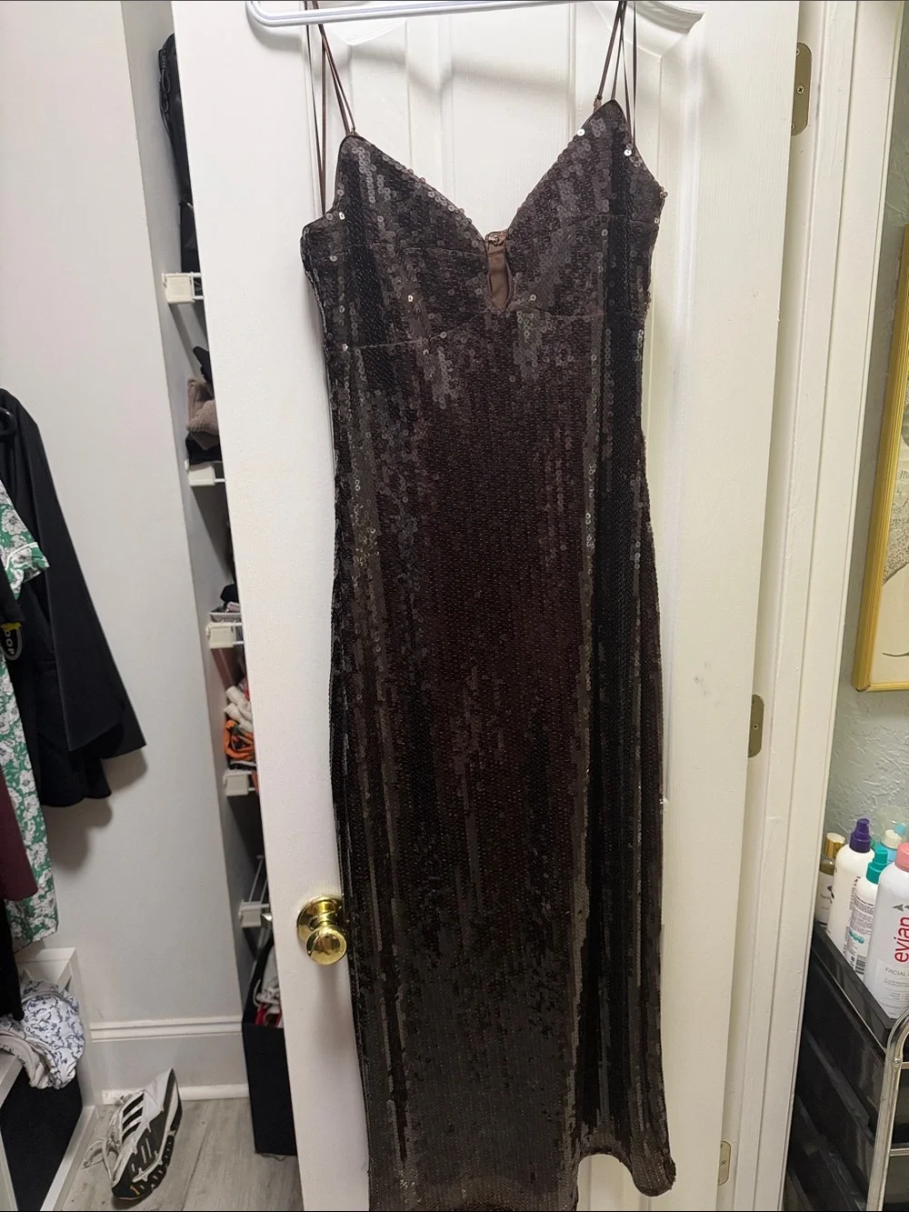 Abercrombie & Fitch Brown Sequined Slip Maxi Dress